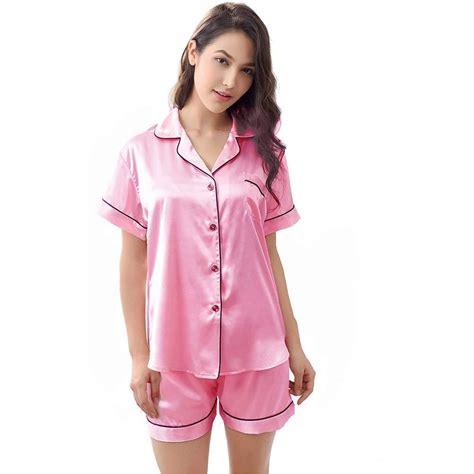 Women S Satin Pajamas Sleepwear Set Short And Long Button Down Pj Set