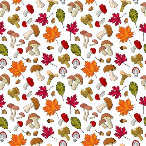 Premium Vector Autumn Seamless Pattern With Mushrooms Acorns