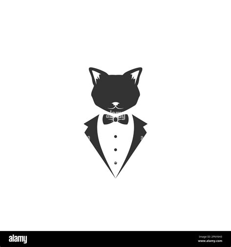 Cabeza De Gato Negro Con Lazo Y Traje Negro O Esmoquin Ilustración Plana Vector Resistente Y