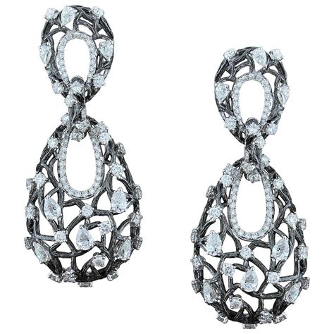 Diamond Floral Drop Long Earrings For Sale At 1stdibs