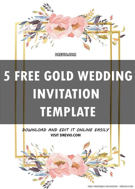Personalize your own invitations and download instantly. (FREE PRINTABLE) Gold Wedding Invitation Template ...