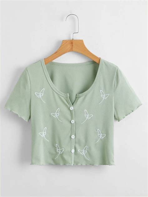 Ribs Tee Butterfly Embroidery Cool Names Romwe Fashion News Open