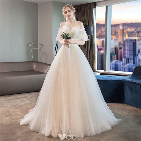 Elegant Ivory Wedding Dresses 2019 A Line Princess Pleated Lace