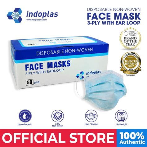 Indoplas Disposable Face Mask 3 Ply With Earloop 1 Box 50 Pcs