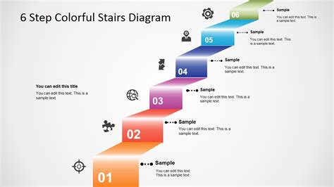 6 Step Colorful Stairs Diagram For Powerpoint Slidemodel