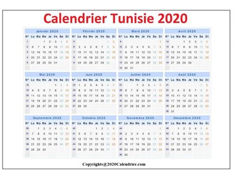 2020 Imprimable Tunisie Calendrier Pdf 2020 Calendrier