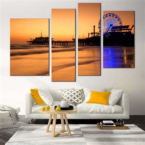 Maybe you would like to learn more about one of these? Ocean Beach Canvas Wall Art, Orange Beach Pier Sunset Sky Multi Canvas - Dwallart