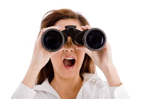 Shocked Woman Looking Through Binocular Stock Image Image Of Boss