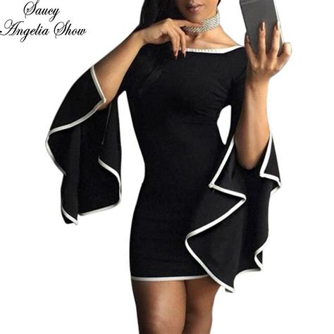 Buy Saucy Angelia Women Sexy Ruffles Long Sleeve Summer Dress Zipper Vestidos