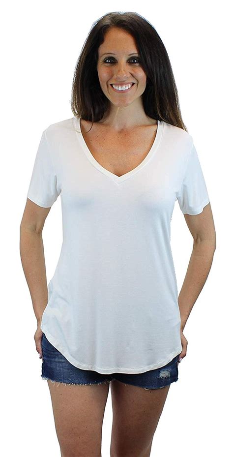 Ms Lovely Ms Lovely Womens Ultra Soft Casual Short Sleeve V Neck Long Length T Shirt White
