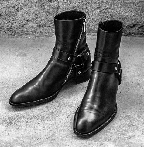 Handmade Mens Black Leather Ankle Boots Side Zipper Rock Style Boots