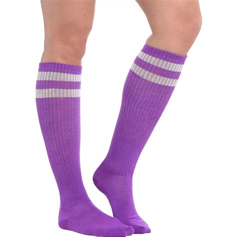 Purple Stripe Athletic Knee High Socks 19in Party City