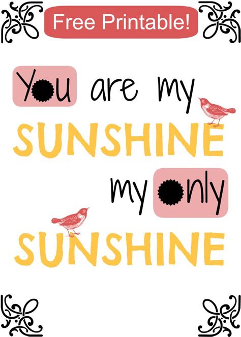 Free You Are My Sunshine Printable You Are My Sunshine Printables