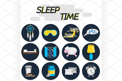 Sleep Time Flat Icon Set Illustrations Creative Market