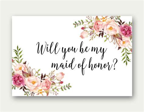 Free Printable Will You Be My Maid Of Honor Card Printable Free