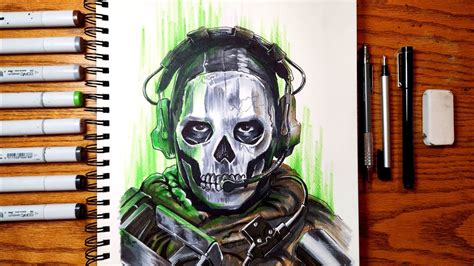 Drawing Ghost Call Of Duty Modern Warfare 2 Time Lapse Art By