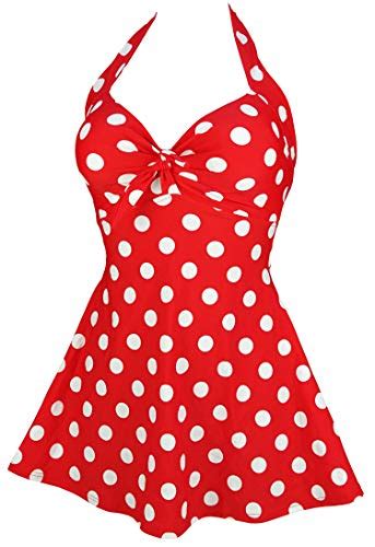 Cocoship Red And White Big Polka Dots Retro Sailor Pin Up Swimsuit One