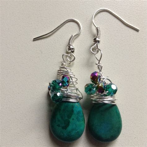 Turquoise Earrings Tear Drop Earrings Wire Wrap Earrings Etsy