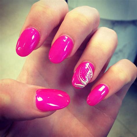 Pink With Hawaiian Type Flower Nails Pink Nails Nail Art Designs