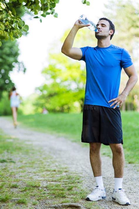 Young Male Athlete Drinking Water Stock Image Image Of Outside Sport