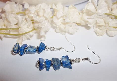 Earrings Blue Lapis Lazuli Dangle Sterling Silver Hooks Etsy