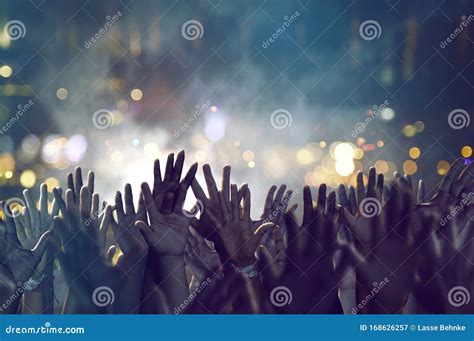 Crowd Holds Hands In The Air Stock Image Image Of Konzertes Event