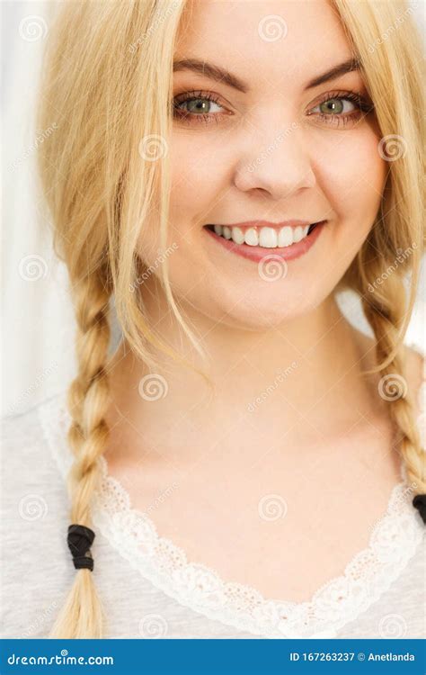 Lovely Blonde Woman In Braids Stock Image Image Of Happy Styling