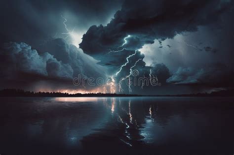 Dramatic Storm Clouds With Lightning Strikes And Dark Atmosphere Giant