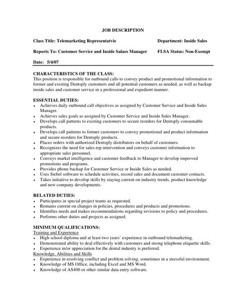 Most often you update your resume in a format inspired by the resume of your friend or as guided from an online source. JOB DESCRIPTION Class Title: Telemarketing Representatvie ...