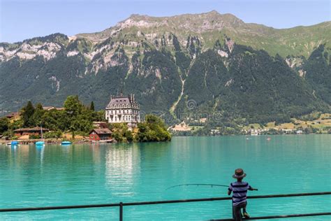 Castle Seeburg On The Iseltwald In The Turquoise Brienz Lake Stock