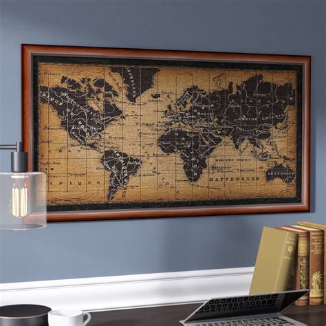 Old World Map Framed Graphic Art Map Wall Art World Map Wall Art