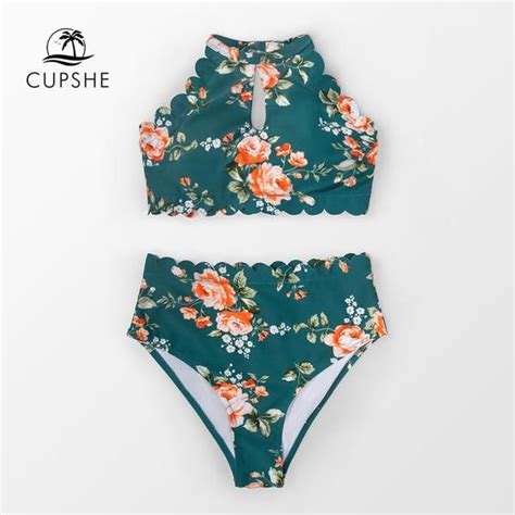 Cupshe Yellow Floral Bandeau Ruffled Bikini Sets Women Sweet Ab20852m