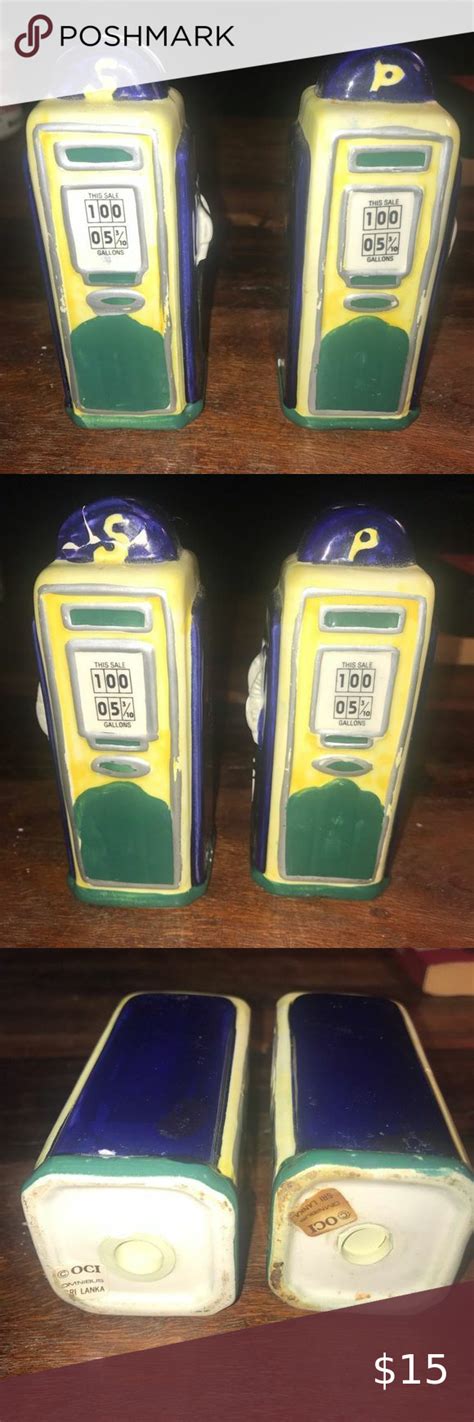 vintage oci omnibus gas station pump salt and pepper shakers made in sri lanka gas station