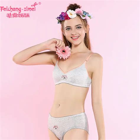 Free Shipping Feichangzimei Girls Underwear Girls Bra And Pan Cotton Solid Catoon A B Cup