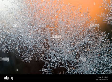 Ice Crystals On Window Stock Photo Alamy