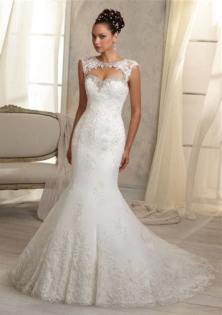 Unique Mermaid Sweetheart Cut Out Cap Sleeve Lace Wedding