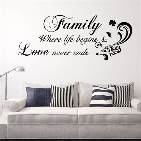 Love need not speak volumes. Family Where life begins and love never ends Flora Wall Art Family Vinyl Wall Quotes Decor 58