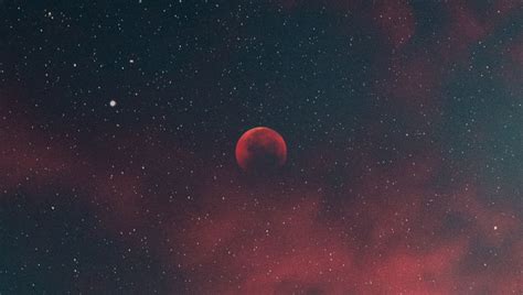 Download 960x544 Wallpaper Silhouette Blood Moon Minimal Starry Sky
