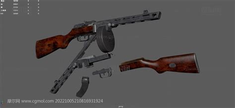 波波沙冲锋枪ppsh41冲锋枪游戏道具3dmaya模型枪械模型模型下载 摩尔网cgmol