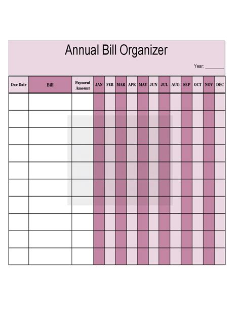 Monthly Bill Organizer Template Excel