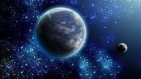 Free Download Earth And Moon Surrounded By Stars Wallpaper 1920x1080