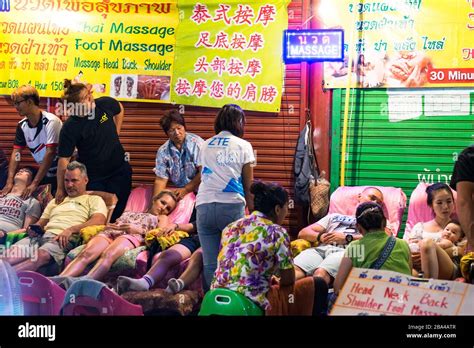 Chiang Mai Thailand 9 April 2017 Thai Masseurs Doing Outdoor Massage At A Chiang Mai Market