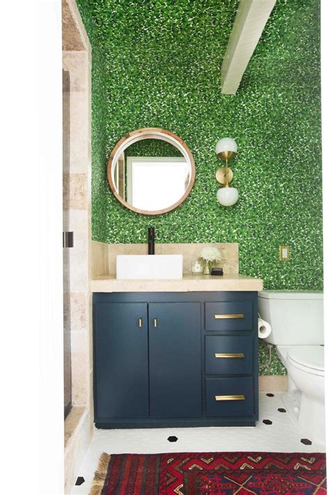 Green Eclectic Powder Room With Red Rug Hgtv