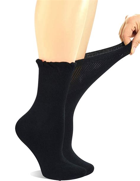 Yomandamor Womens Non Binding Lace Bamboo Crew Diabetic Socks With Seamless Toe4 Pairs Amazon