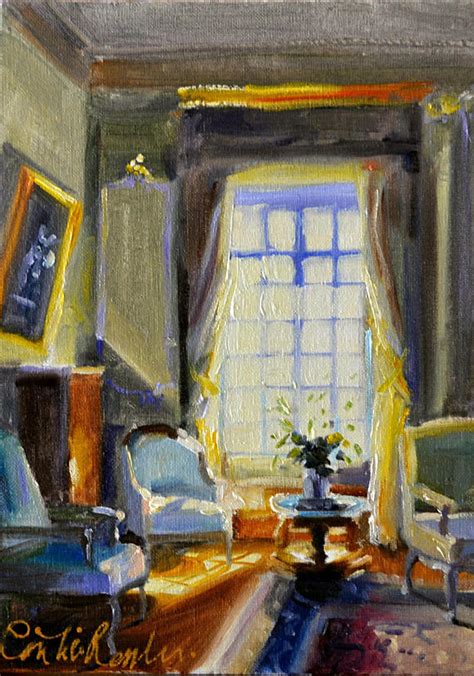 Cecilia Rosslee ~ Original Oil Painting Of Chateau Lounge Yellow And