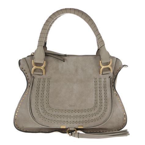 Chlo Marcie Double Carry Bag Suede Calfskin Motty Grey Draagtas Fashionette