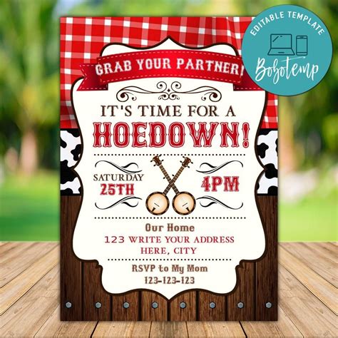 Printable Rustic Hoedown Invitation Template Instant Download