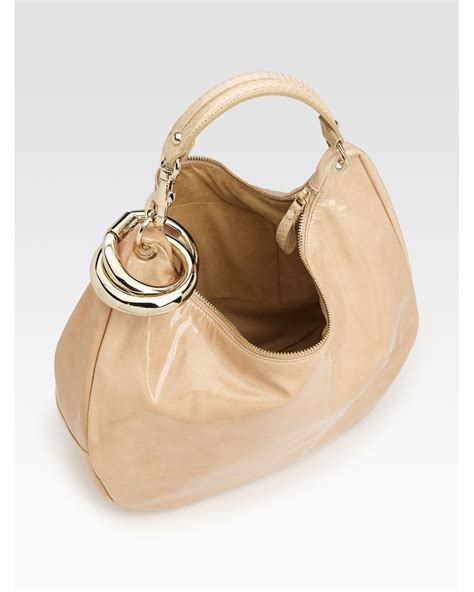 Jimmy Choo Large Patent Leather Hobo Bag In Nude Natural Lyst