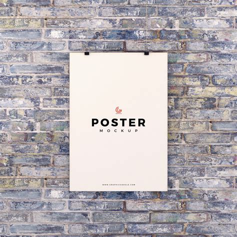 Free Poster Hanging On Brick Wall Mockup Psd For Presentation Graphic