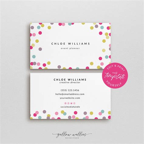 Corjl Editable Business Card Confetti Polka Dot Business Card